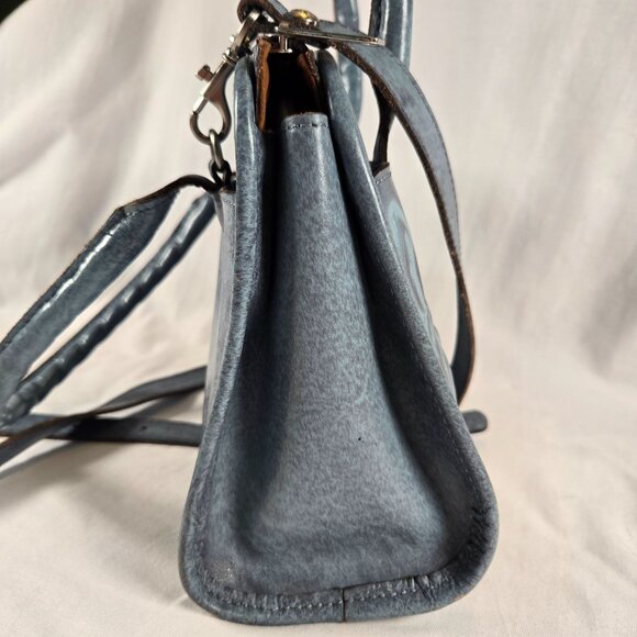 Patricia Nash Blue Leather Embossed Floral Satchel Crossbody Handbag - Picture 16 of 16